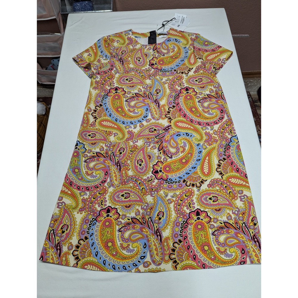 Marella Acaico Paisley Shift Dress NWT Rose Multi Short Sleeve Mini Size 8 NEW